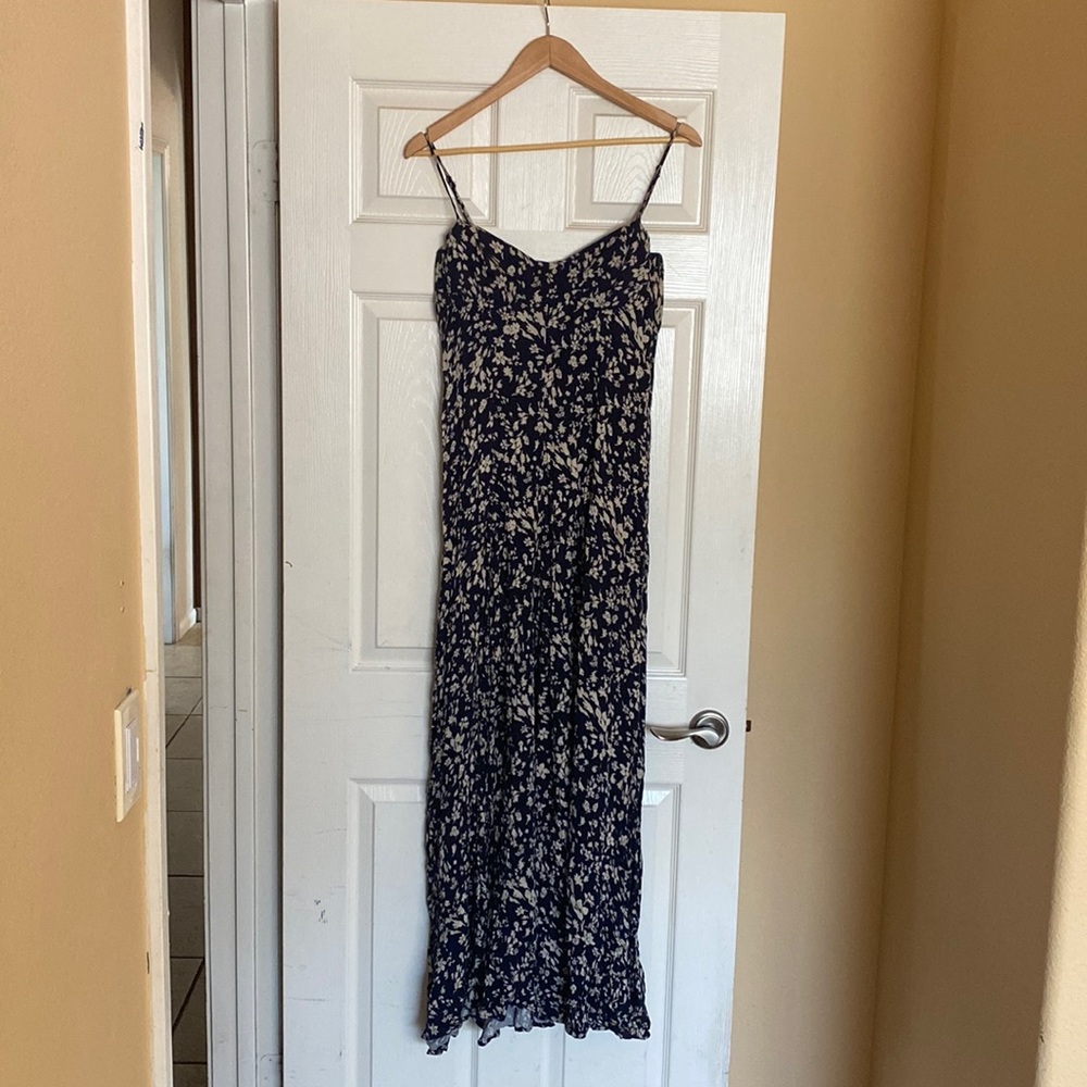 Free People Maxi Dress - navy blue floral with open back